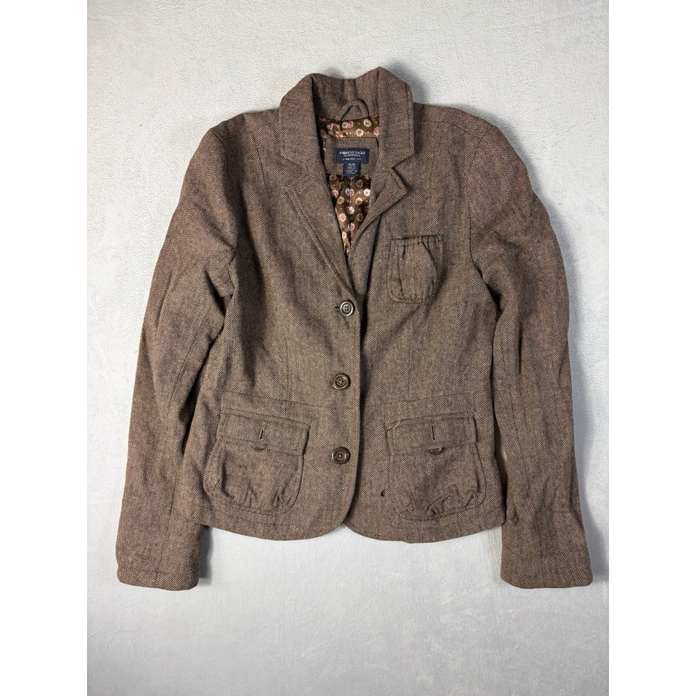American‎ Eagle Outfitters Tweed Brown Blazer Wool Blend 3 Buttons - Medium